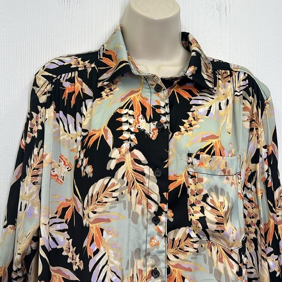 Free People - Under The Palms Black Multicolored Button Down Blouse Shirt Small - Picture 6 of 12